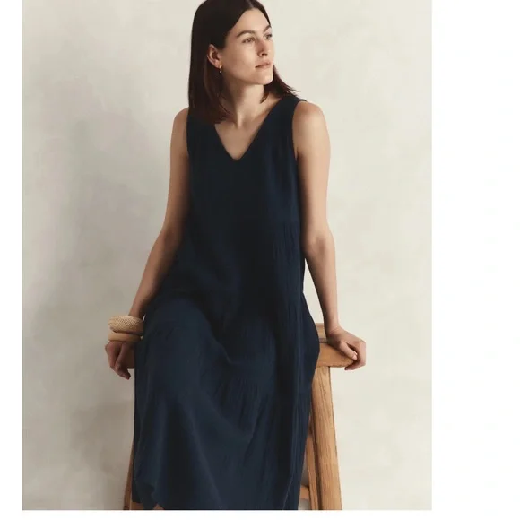 Quince 100% Organic Gauze Black Tiered Maxi Dress Women’s Size S NWT - Picture 8 of 8